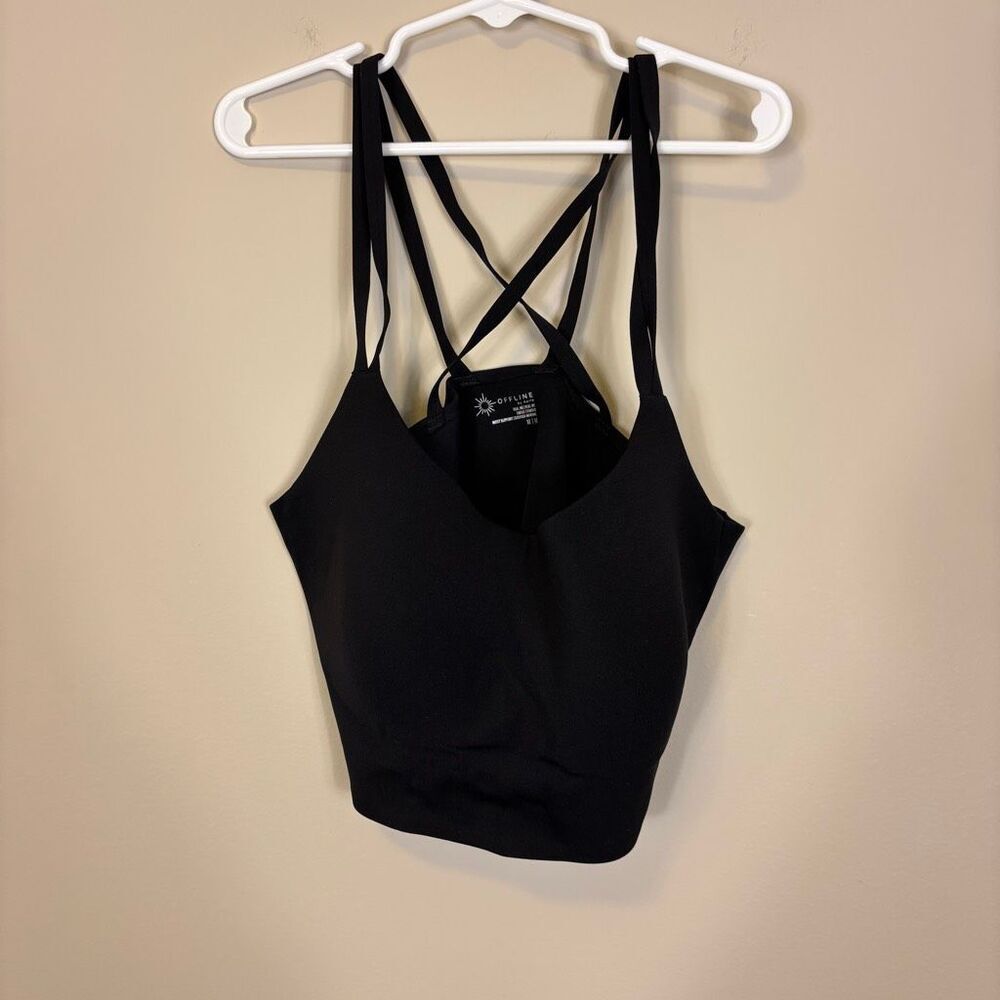 Offline by Aerie Black Strappy Back‎ Cropped Tank Top Most Support Medium